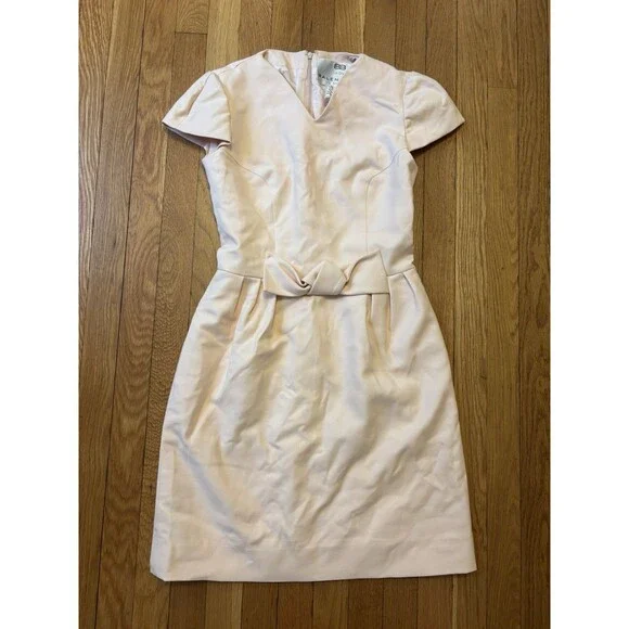 Balenciaga Paris Le Dix Light Pale Pink Shift Dress Bow Size 38 Wool Silk 4/6 - Picture 1 of 9